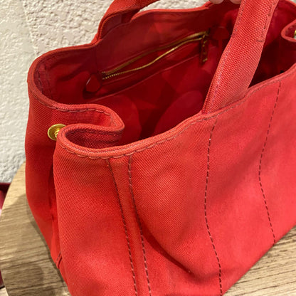 Prada Canapa Shopping Tote Canvas Red Size Size 35x23x22