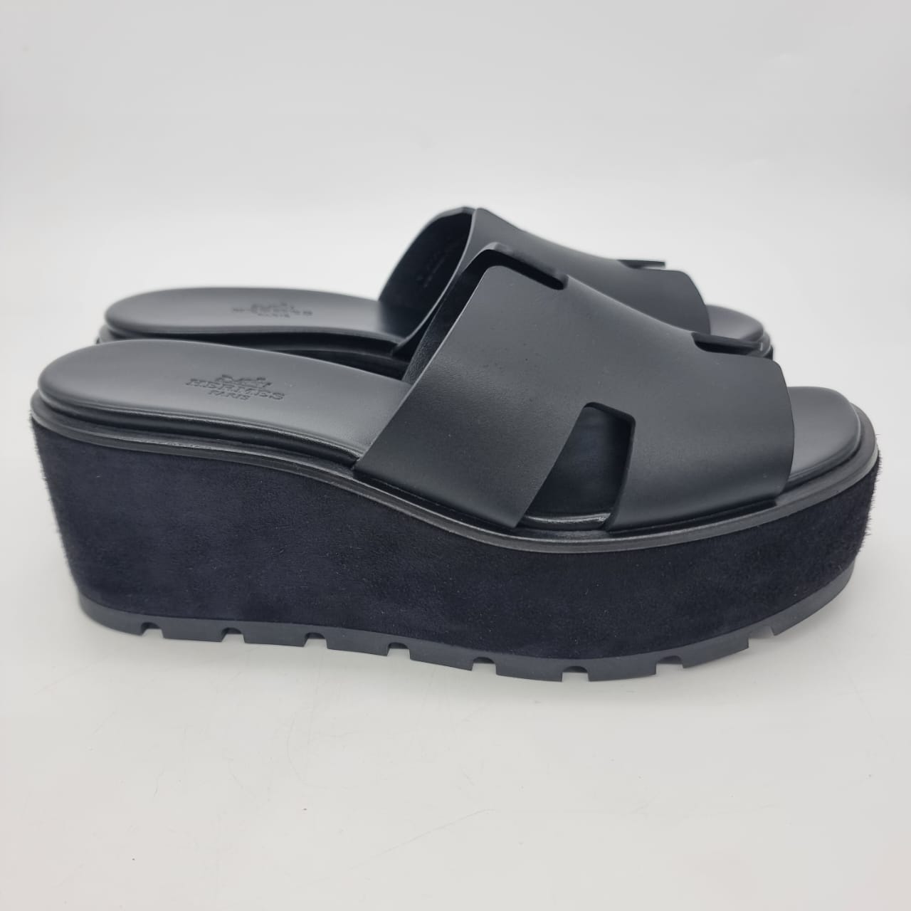 Hermes Eze Wedges Sandal Black Size 38/24.5