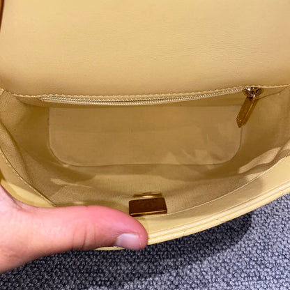 Chanel 22P Seasonal Square Mini In Light Yellow Caviar GHW CHIP Size 17x7x13