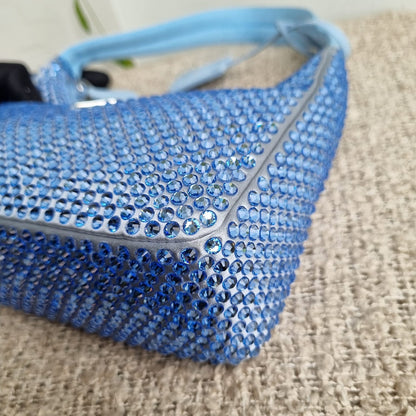 Prada Re Edition Crystal Embellished Satin Blue Size 22x6x16