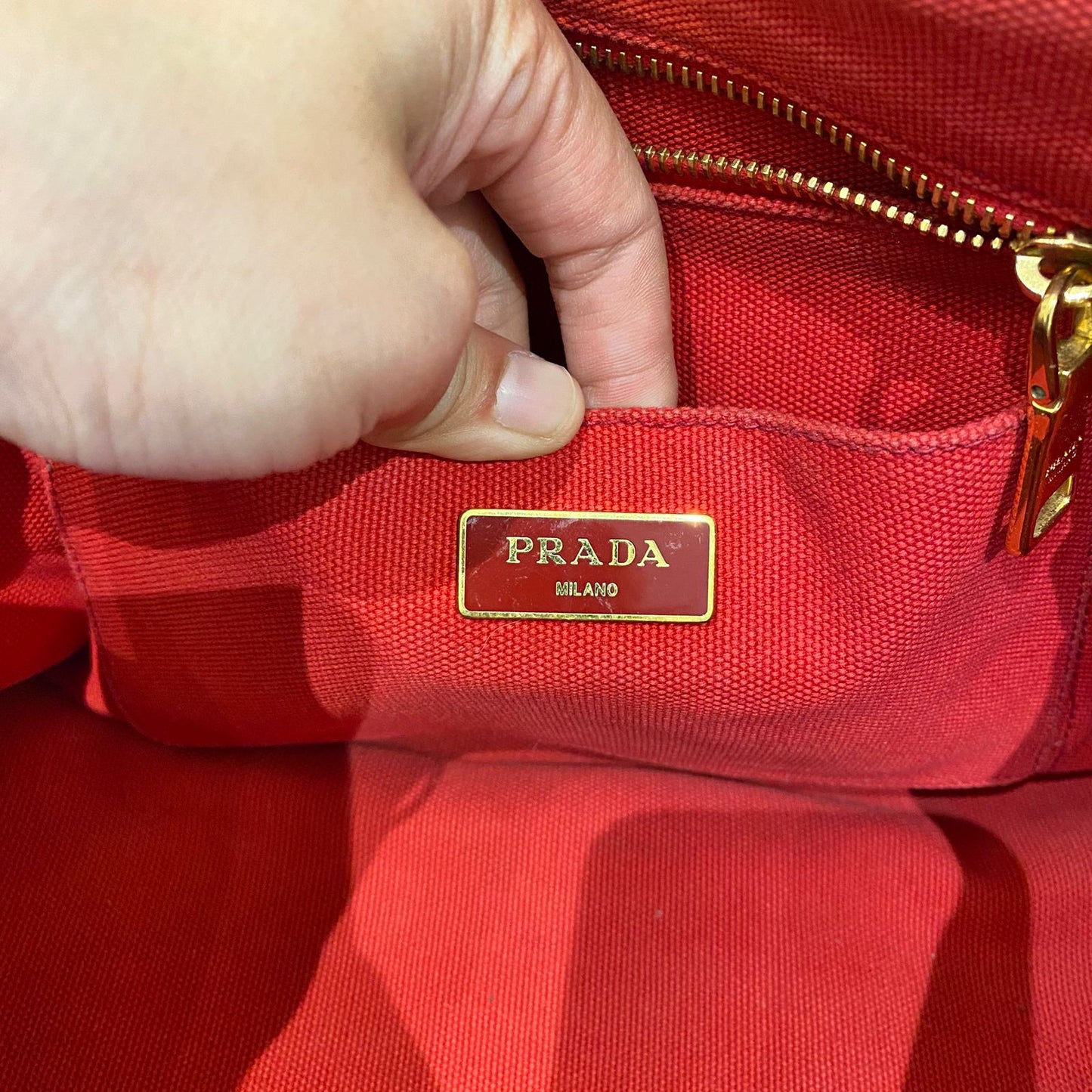 Prada Canapa Shopping Tote Canvas Red Size Size 35x23x22