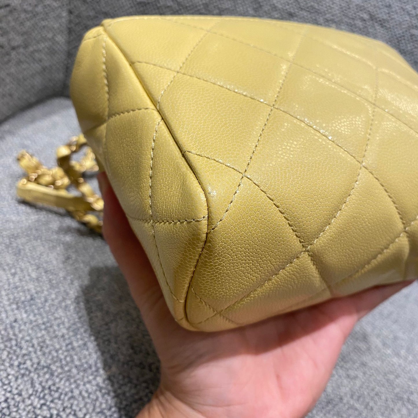 Chanel 22P Seasonal Square Mini In Light Yellow Caviar GHW CHIP Size 17x7x13