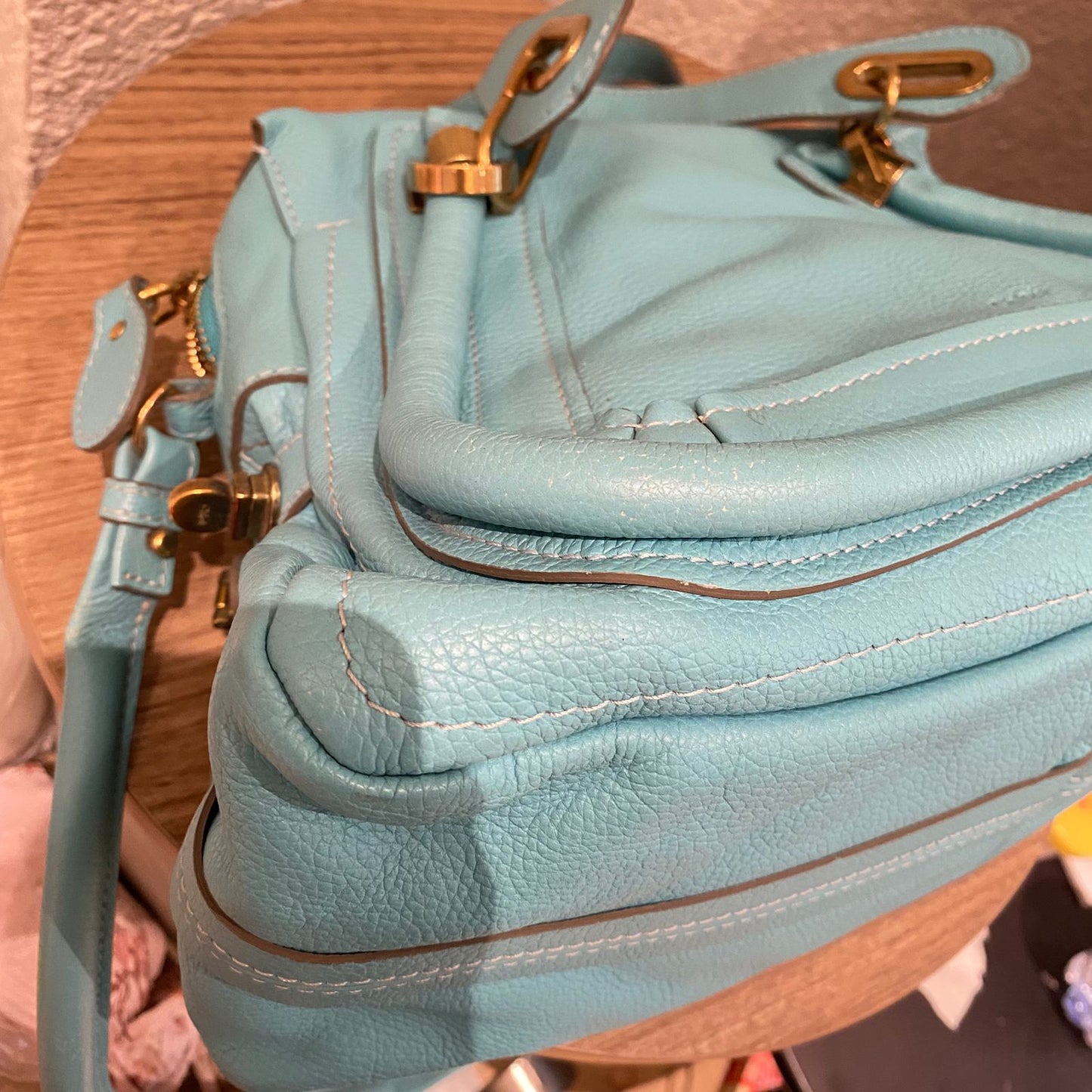 Chloe Paraty Leather Blue Sky Size 37x15x22
