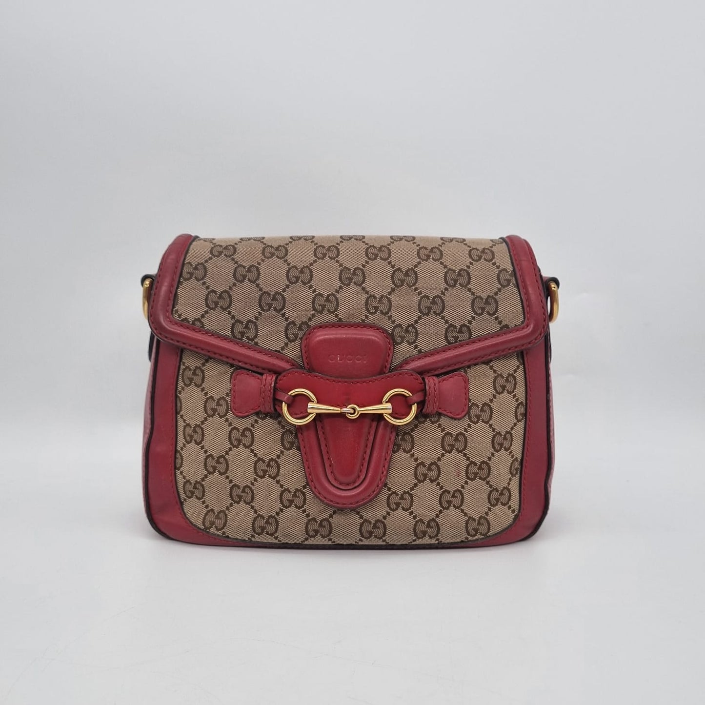 Gucci Lady Web Shoulder Bag GG Canvas Red Size 24x7x20