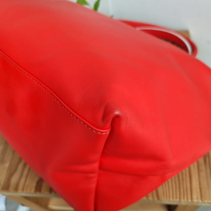 Longchamp Le Pliage Cuir Jockey Medium Short Handle Red Size 37x18x23