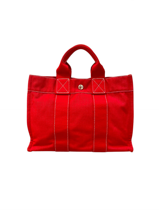 Hermes Herline Tote Canvas Red Size 30x8x22