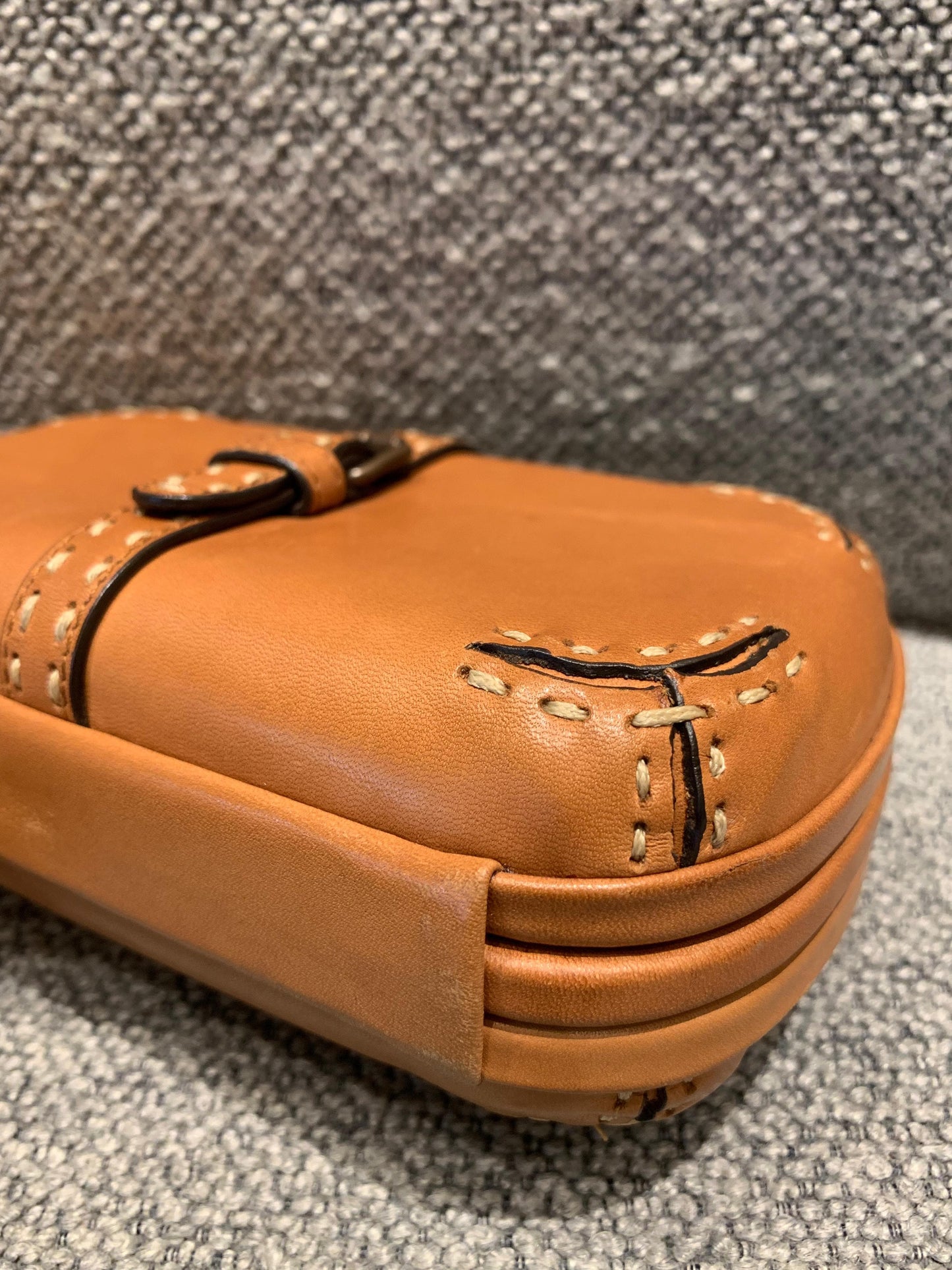 Bottega Veneta Brown Leather Stitched Pocket Knot Clutch Size 15x5x9