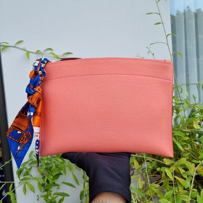 Hermes Bazaar Clutch Bag Logo Pink #T 2015 And Twilly Tie Silk Size