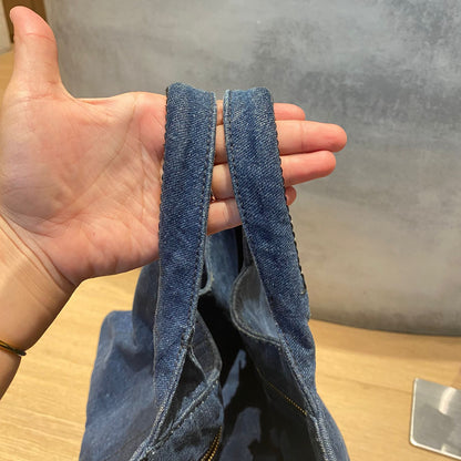 Prada Canapa Shopping Tote Blue Denim 2014 Size 40x25x25