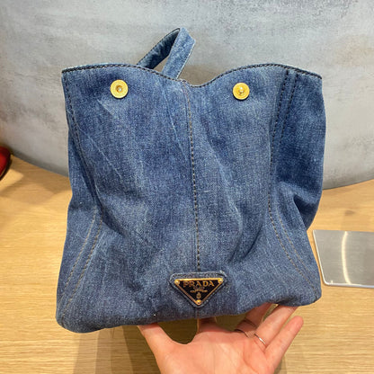 Prada Canapa Shopping Tote Blue Denim 2014 Size 40x25x25