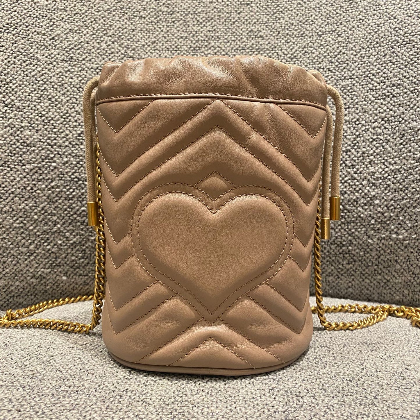Gucci Matelasse Mini Bucket Bag Nude GHW Size 13x11x18