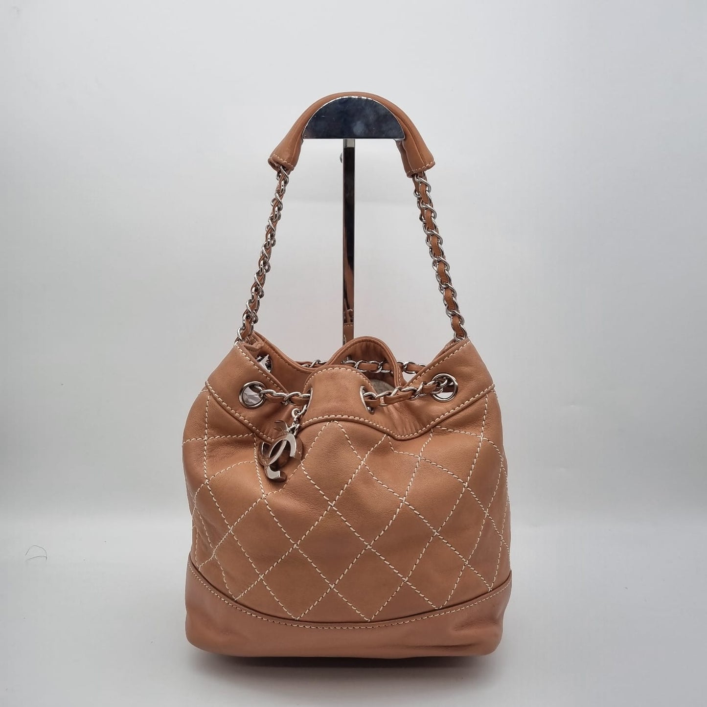 Chanel Surpique Drawstring Bag Brown #10 Size 22x13x23