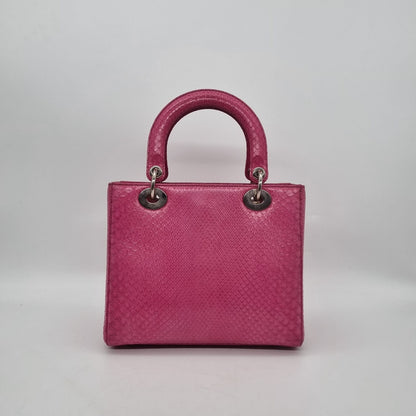 Dior Lady Dior Medium Snake Skin Pink SHW 2012 Size 24x9x19