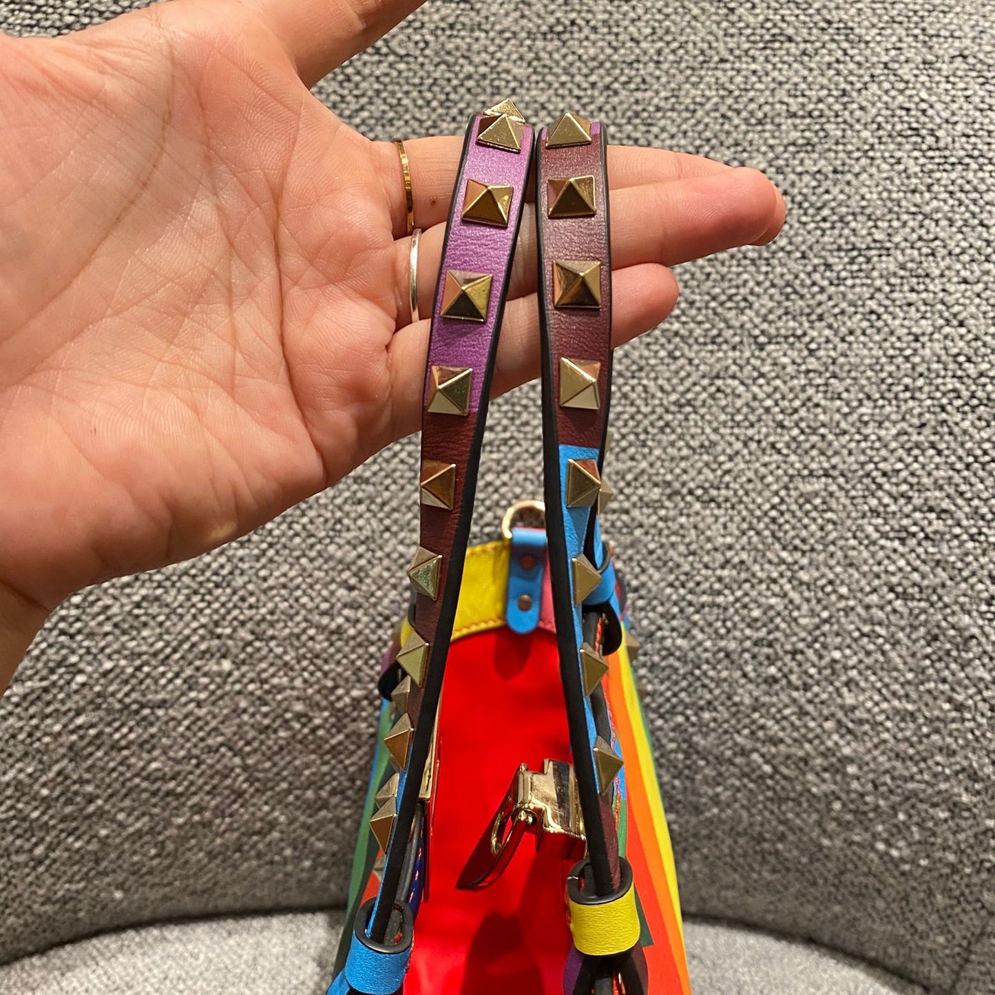 Valentino Garavani Rockstud Small Tote Rainbow Bag Size 19x9x17