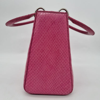 Dior Lady Dior Medium Snake Skin Pink SHW 2012 Size 24x9x19