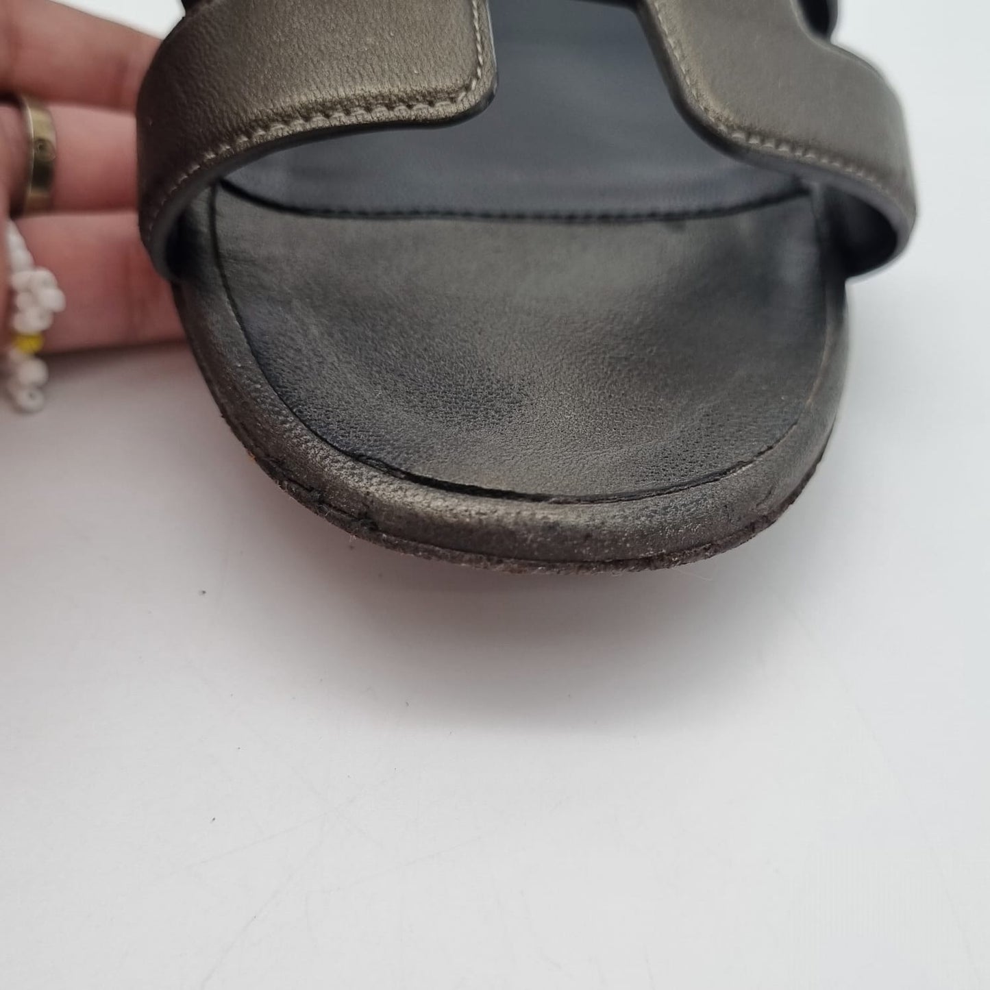 Hermes Oasis Metallic Black Sandal Size 37/24