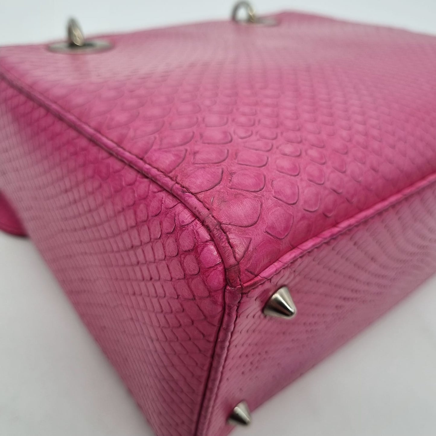 Dior Lady Dior Medium Snake Skin Pink SHW 2012 Size 24x9x19