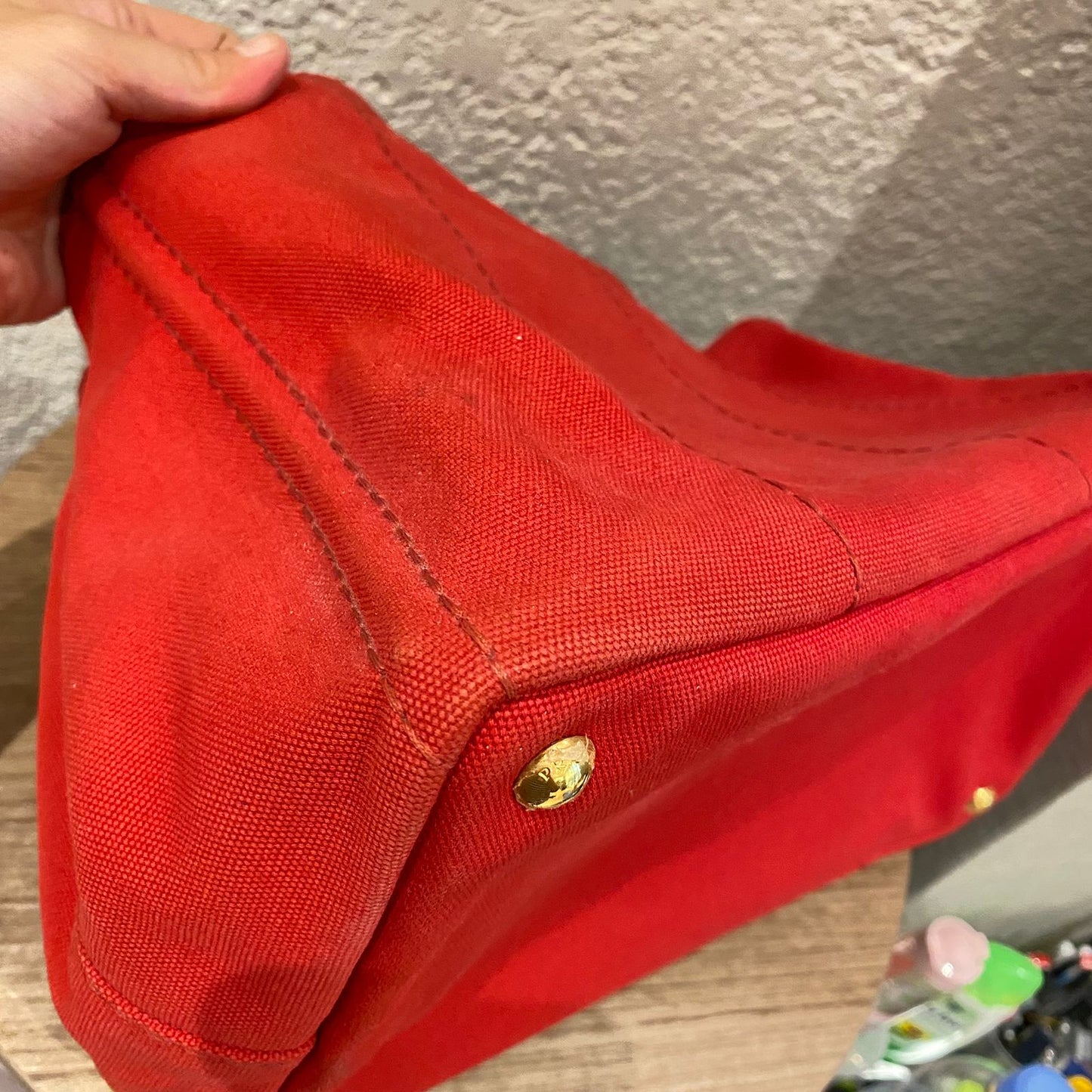 Prada Canapa Shopping Tote Canvas Red Size Size 35x23x22