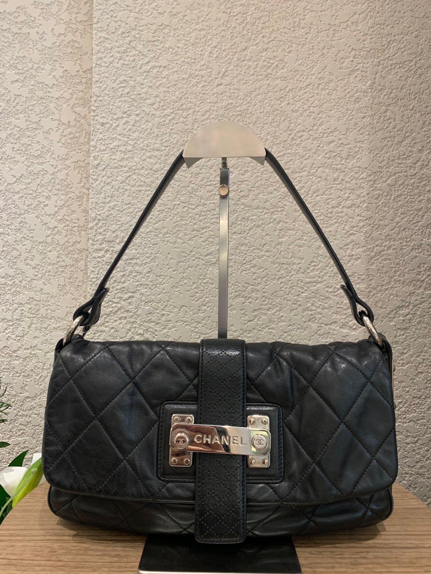 Chanel Quilted Door Latch Flap Shoulder Bag Black #12 Size 30x6x16