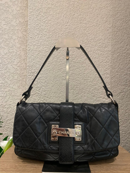 Chanel Quilted Door Latch Flap Shoulder Bag Black #12 Size 30x6x16