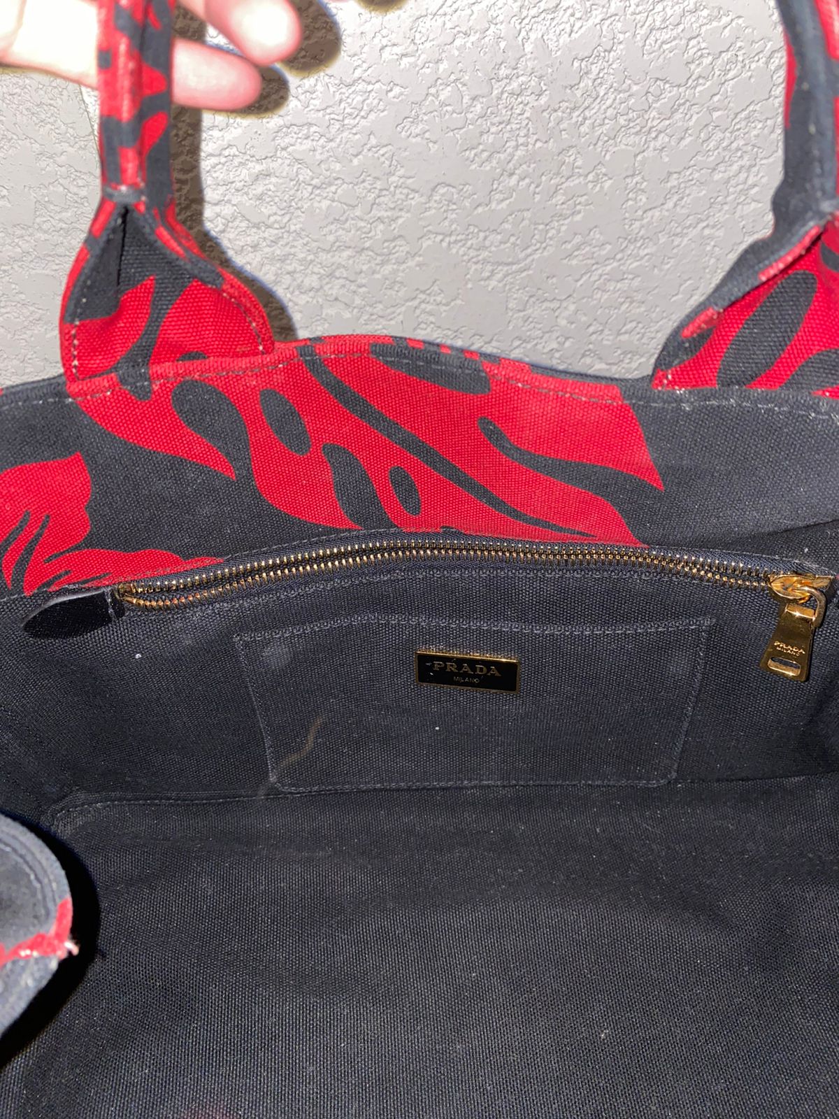 Prada Canapa Shopping Tote Floral Canvas Black Red Size 36x33x22