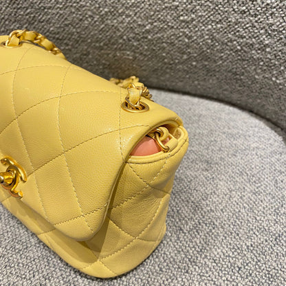 Chanel 22P Seasonal Square Mini In Light Yellow Caviar GHW CHIP Size 17x7x13