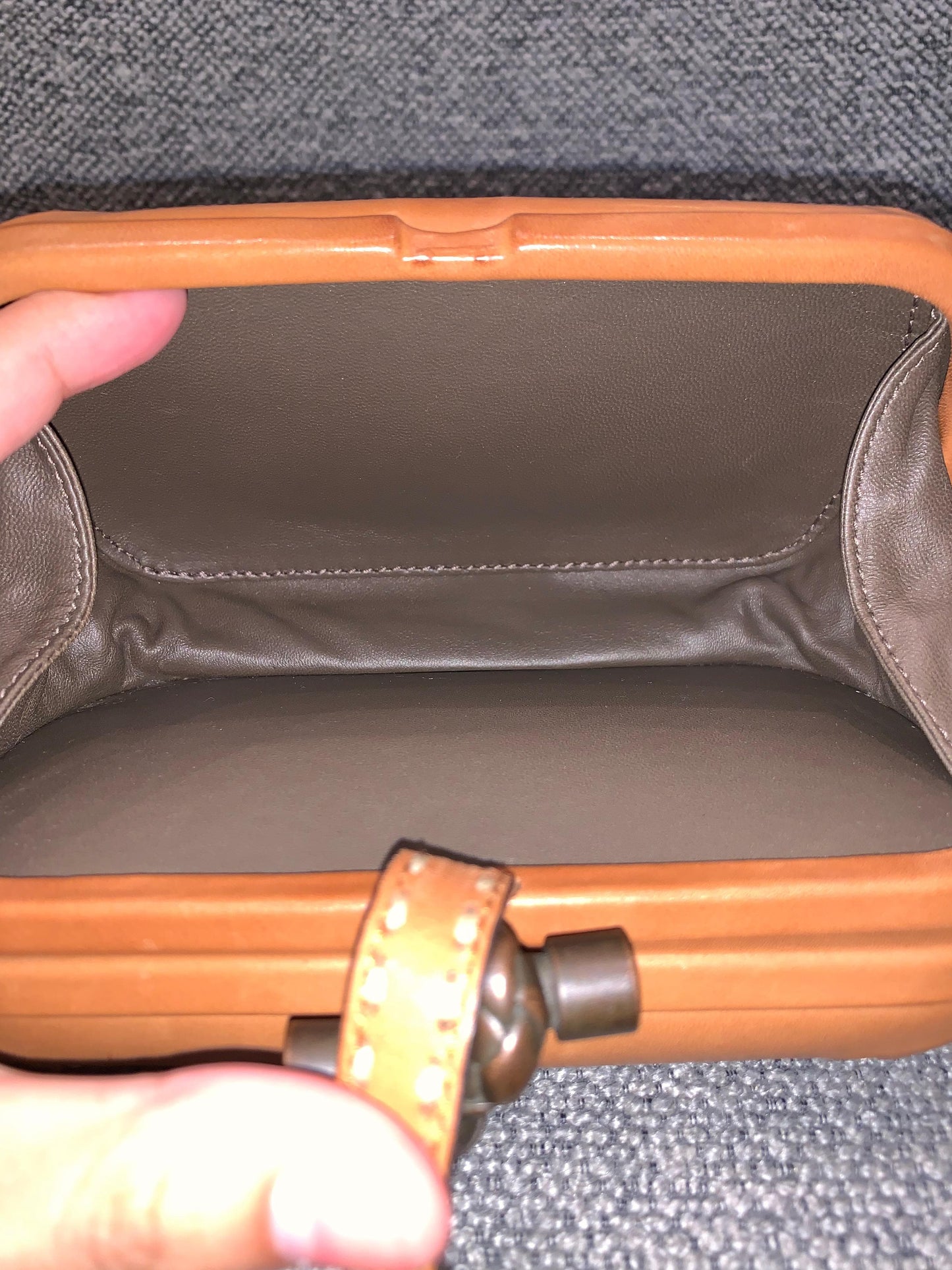 Bottega Veneta Brown Leather Stitched Pocket Knot Clutch Size 15x5x9