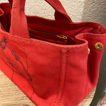 Prada Canapa Shopping Tote Canvas Red Size Size 35x23x22