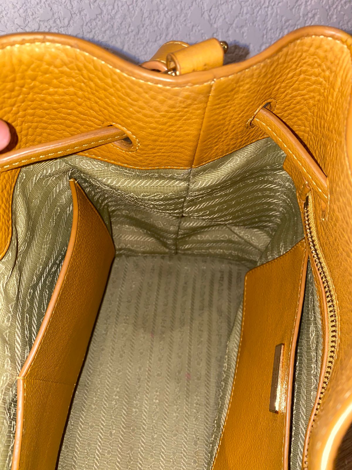 Prada Bucket Bag Leather Mustard Size 26x18x28