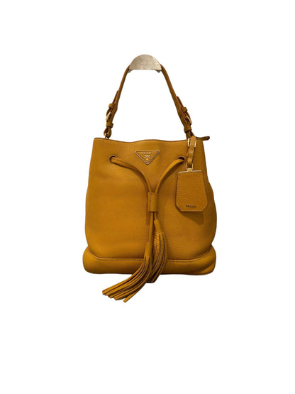 Prada Bucket Bag Leather Mustard Size 26x18x28