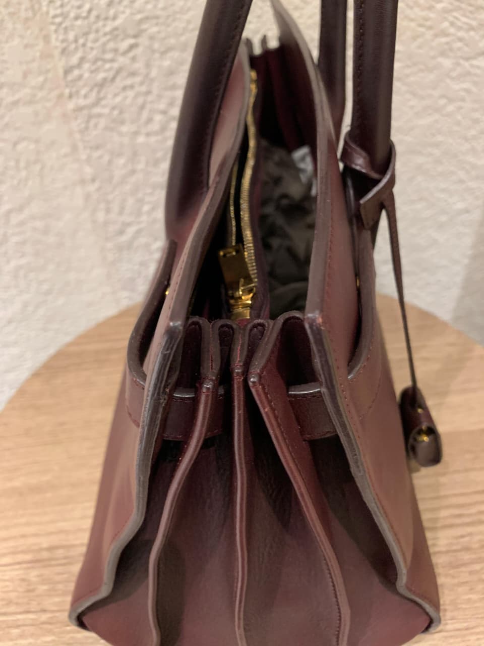 Yves Saint Laurent Sac De Jour Small Calfskin Burgundy GHW Size 32x16x23