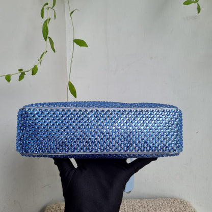 Prada Re Edition Crystal Embellished Satin Blue Size 22x6x16