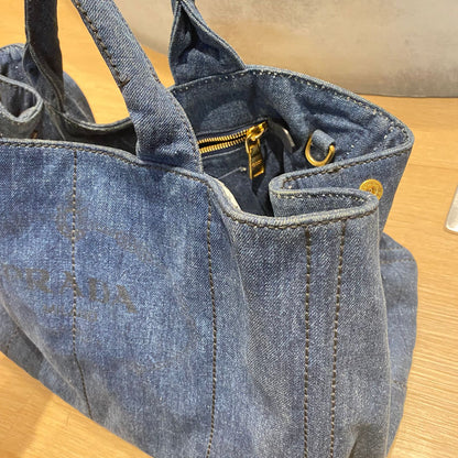 Prada Canapa Shopping Tote Blue Denim 2014 Size 40x25x25