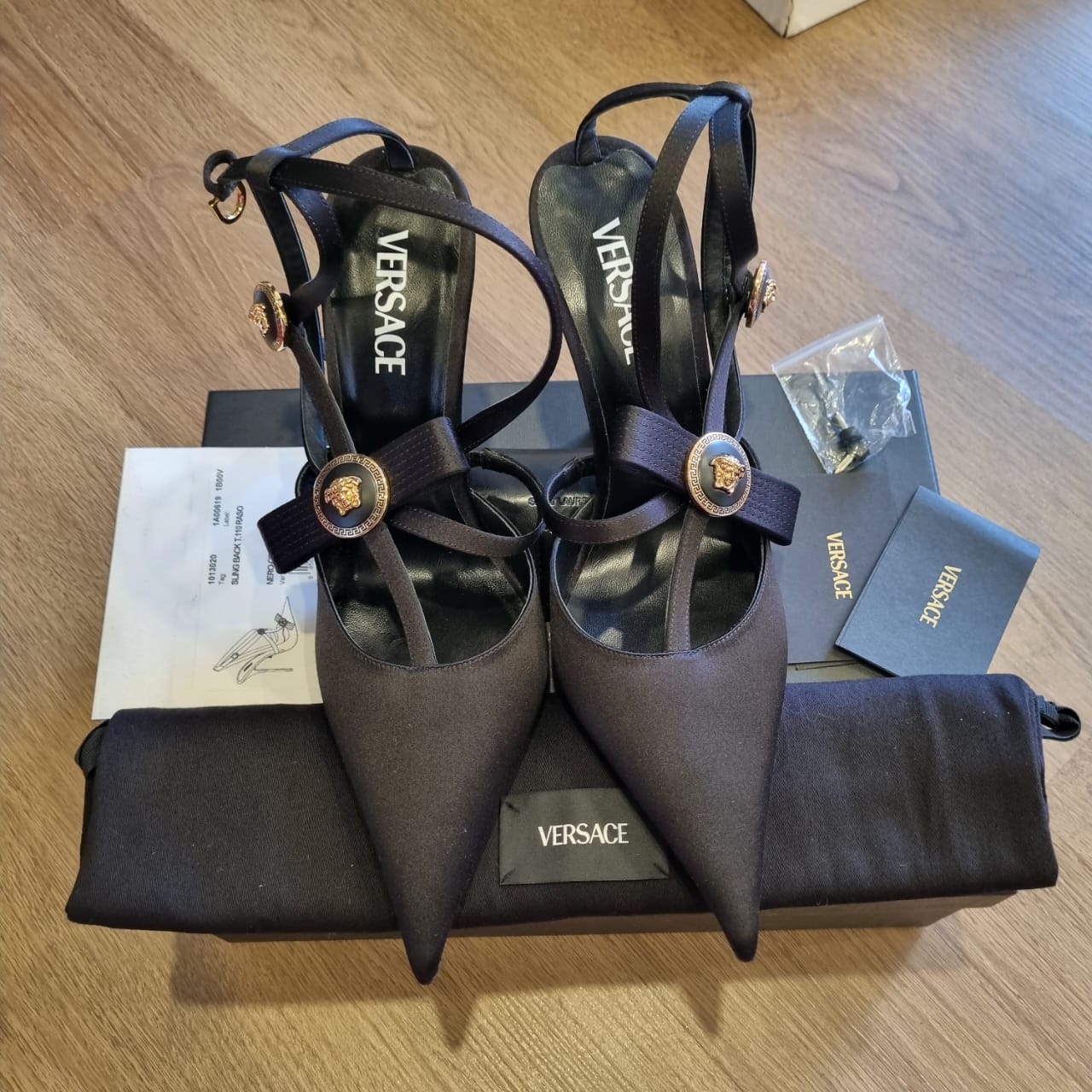 Versace Gianni Ribbon Cage Satin Heels Black Size 40/29