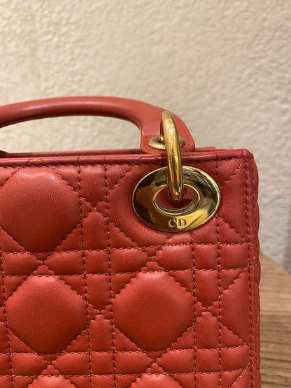 Dior Lady Dior Mini Lambskin Coral SHW 2019 Size 17x8x14