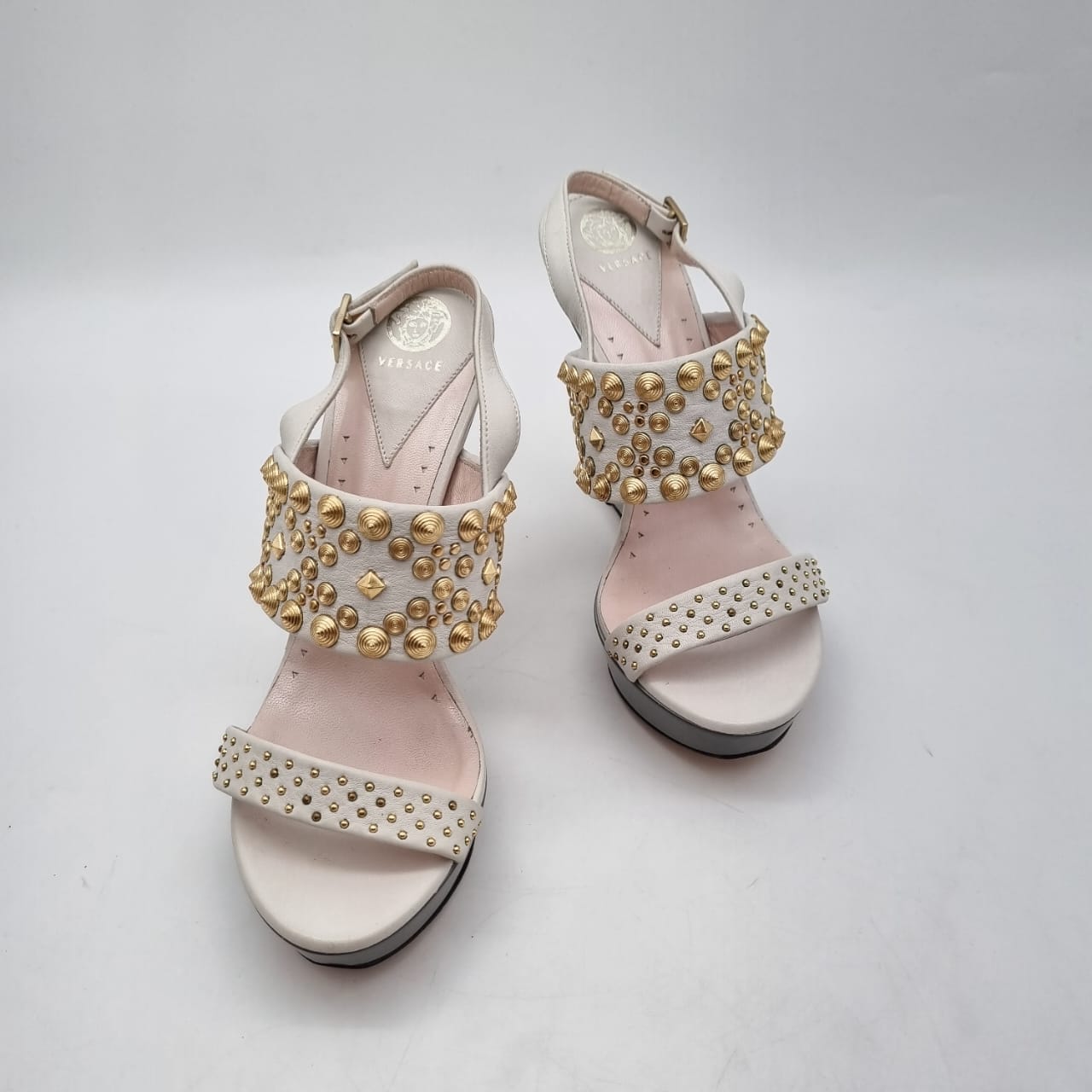 Versace Andalo Nappa Brochie Wedges Anci Oro Size 37/24