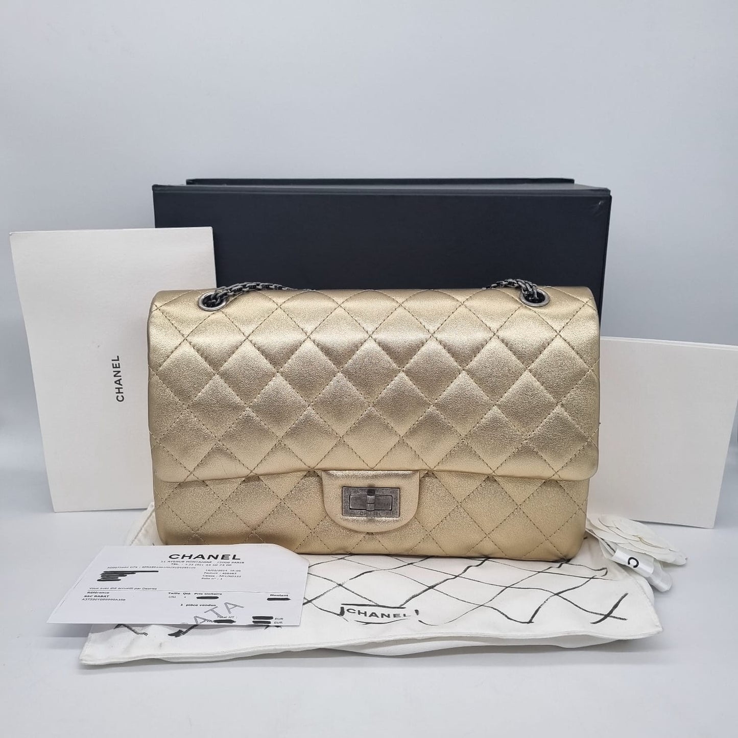 Chanel Reissue Gold Metallic SHW #19 Size 31x10x19