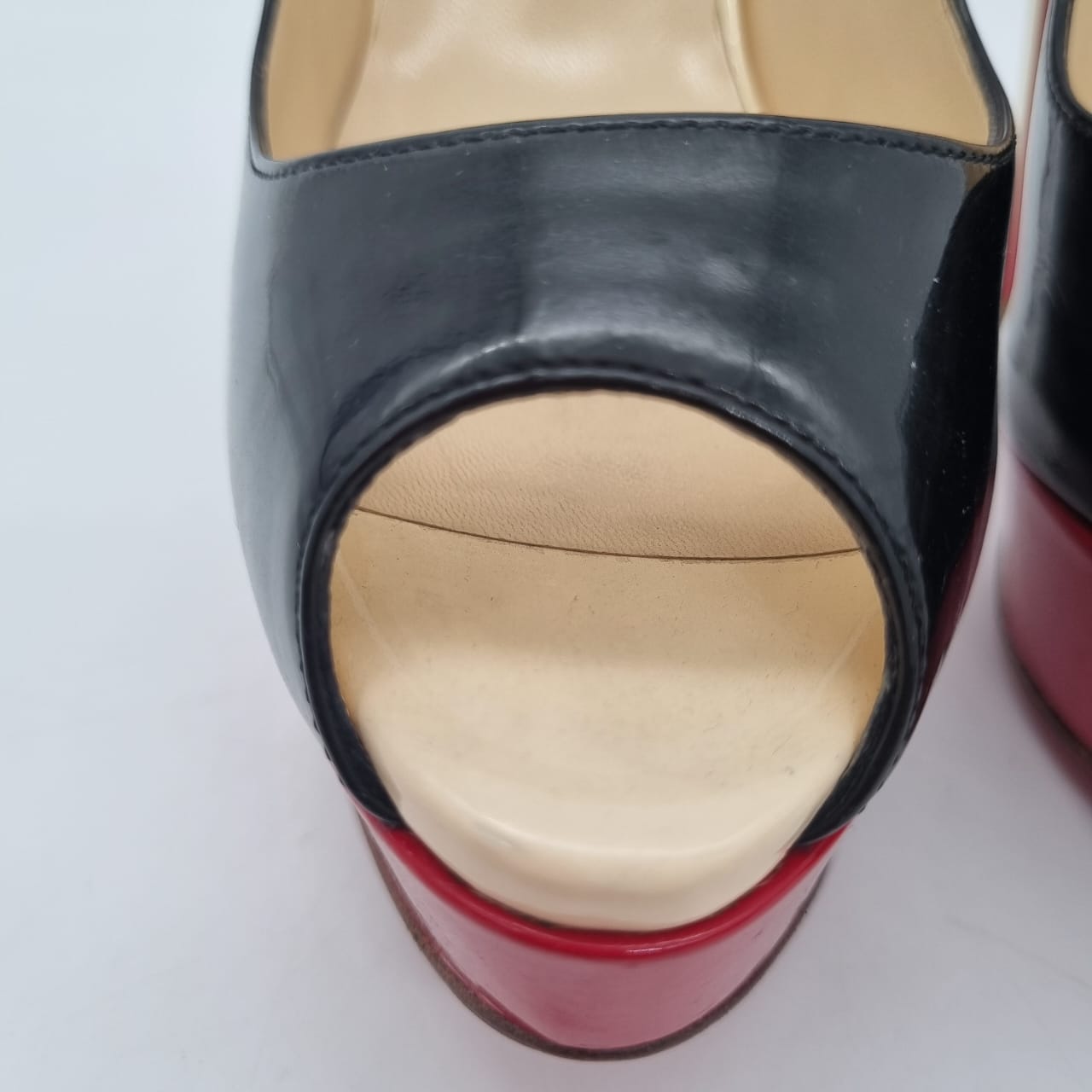 Christian Louboutin Lady Peep Sling 150 Patent Calf Black Red Size 36,5/23