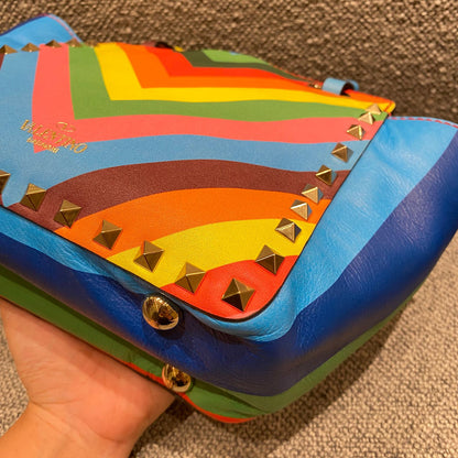 Valentino Garavani Rockstud Small Tote Rainbow Bag Size 19x9x17