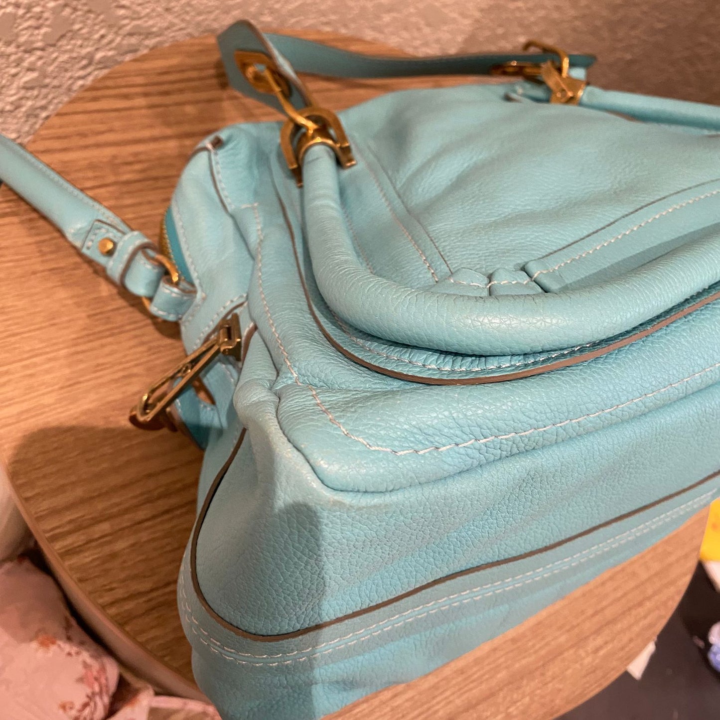 Chloe Paraty Leather Blue Sky Size 37x15x22