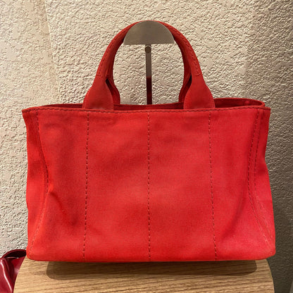 Prada Canapa Shopping Tote Canvas Red Size Size 35x23x22