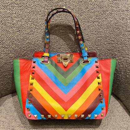 Valentino Garavani Rockstud Small Tote Rainbow Bag Size 19x9x17