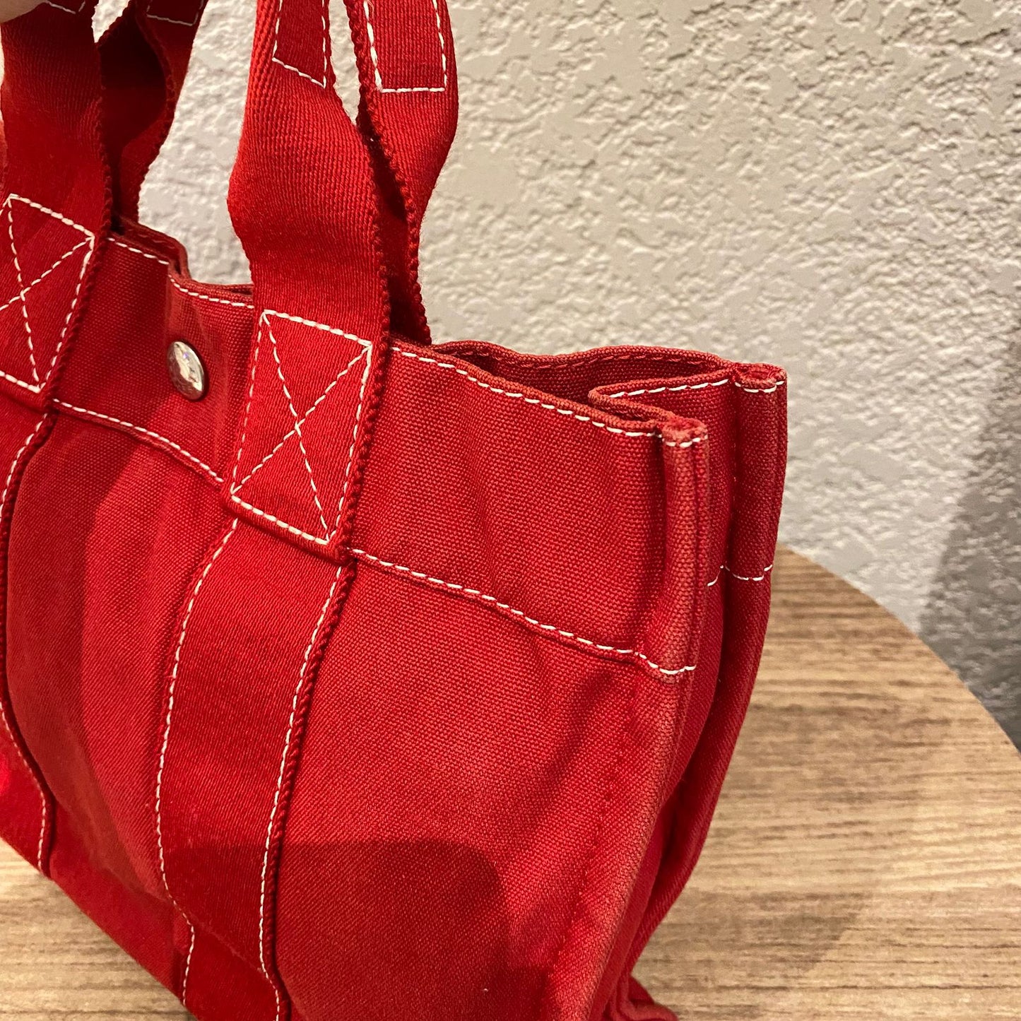 Hermes Herline Tote Canvas Red Size 30x8x22