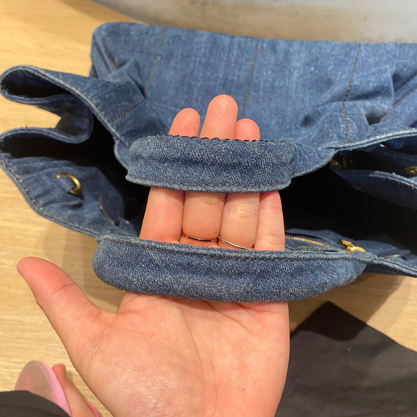 Prada Canapa Shopping Tote Blue Denim 2014 Size 40x25x25