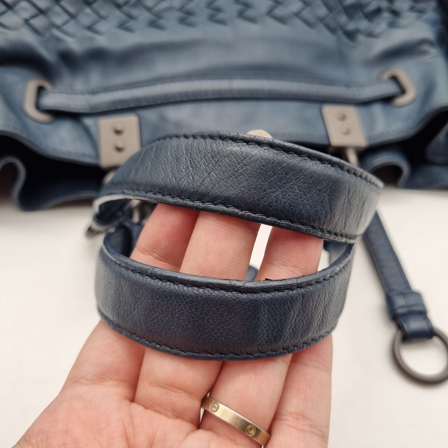 Bottega Veneta Intrecciato Bucket Bag Navy Size 24x15x23