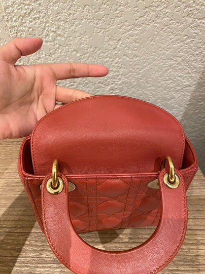 Dior Lady Dior Mini Lambskin Coral SHW 2019 Size 17x8x14