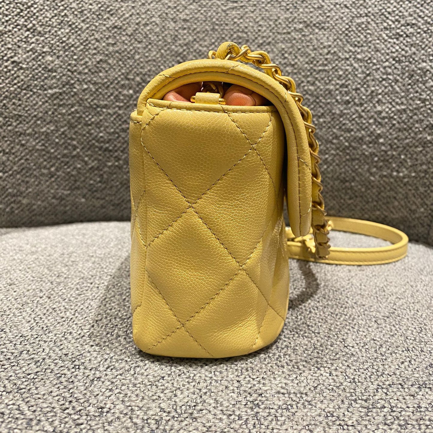 Chanel 22P Seasonal Square Mini In Light Yellow Caviar GHW CHIP Size 17x7x13