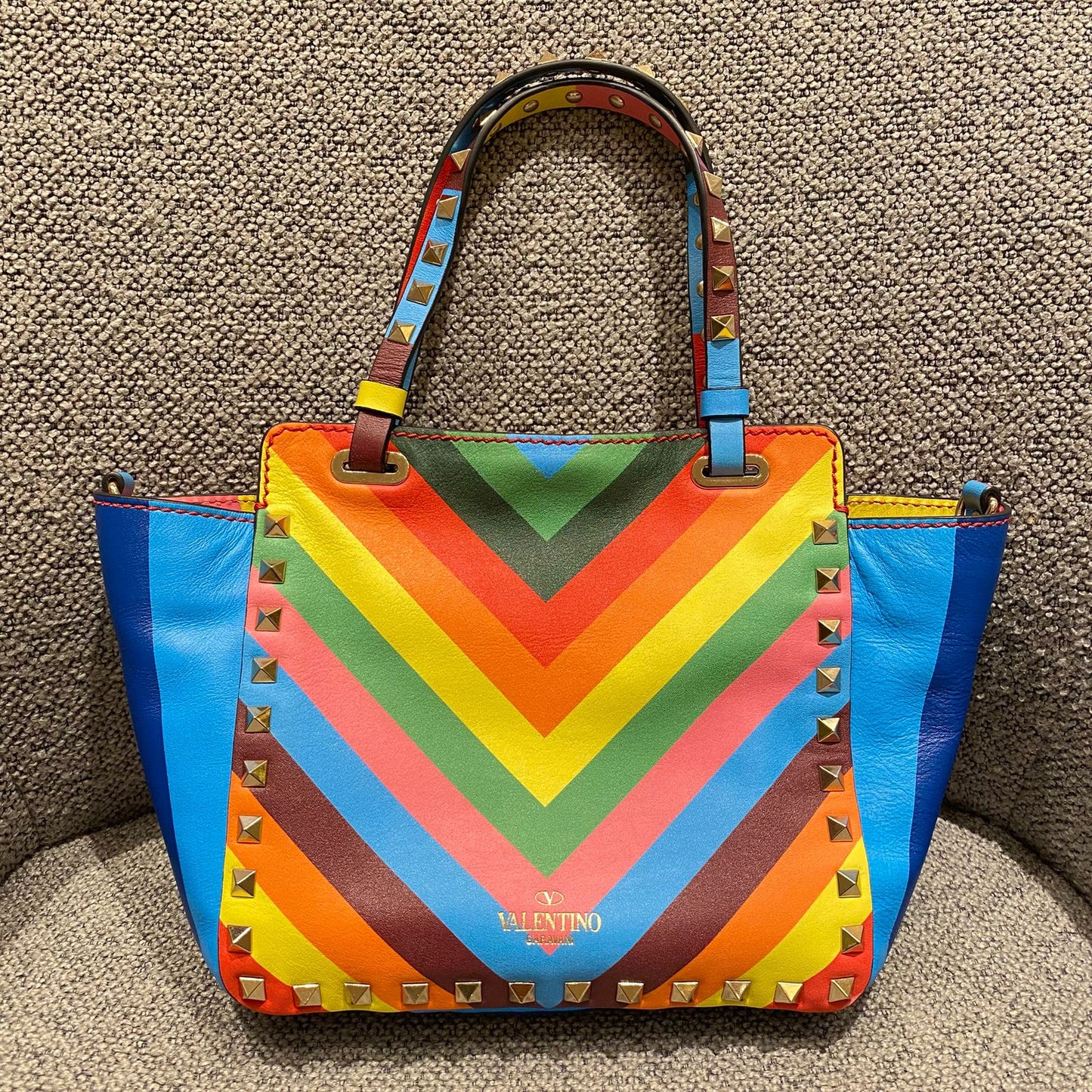 Valentino Garavani Rockstud Small Tote Rainbow Bag Size 19x9x17