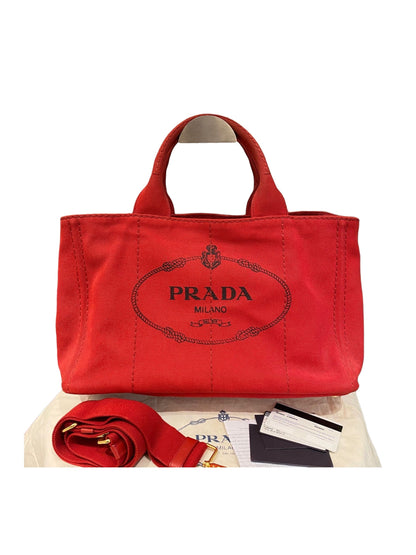 Prada Canapa Shopping Tote Canvas Red Size Size 35x23x22