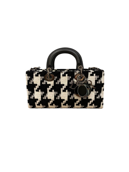 Dior Lady Dior D'joy Houndstooth Tweed Medium Black White SHW 2022 Size 26x5x14